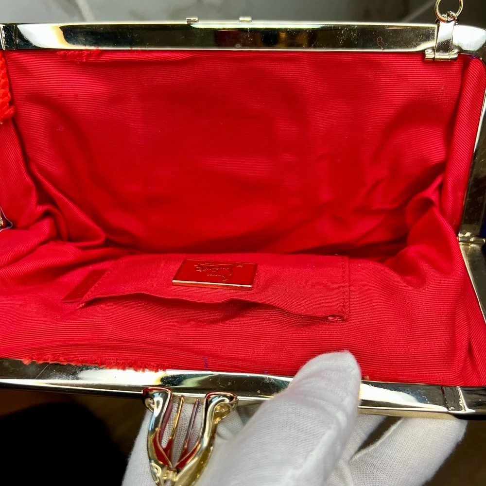 Christian Louboutin Miss Loubi Patent Leather Clutch on a Chain in Purple
